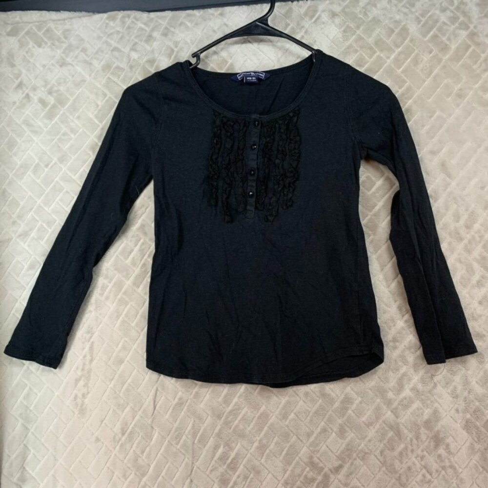 American Living Shirt Girls M Sparkly Black Long Sleeve Ruffle Henley Button